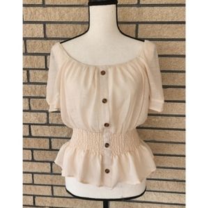 Crescent & Willough Cream Smock Waist Blouse / Top for Women Size L